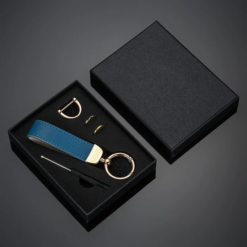 Custom Leather Keychain with Gift Box Personalized LOGO Name Numbers Vintage Keyring Laser Engraved Car Key Chain Holder