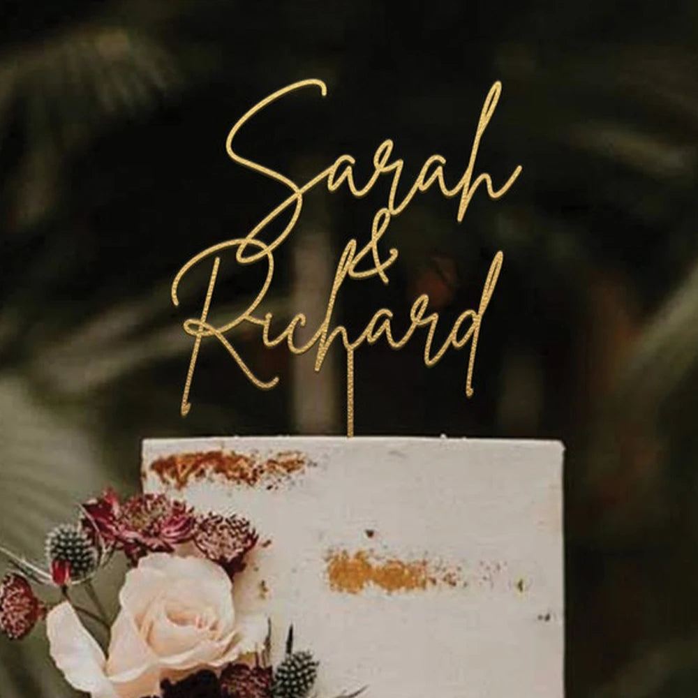 Personalized Wedding Cake Topper – Custom Bride & Groom Name Rustic Acrylic/Wood Decoration