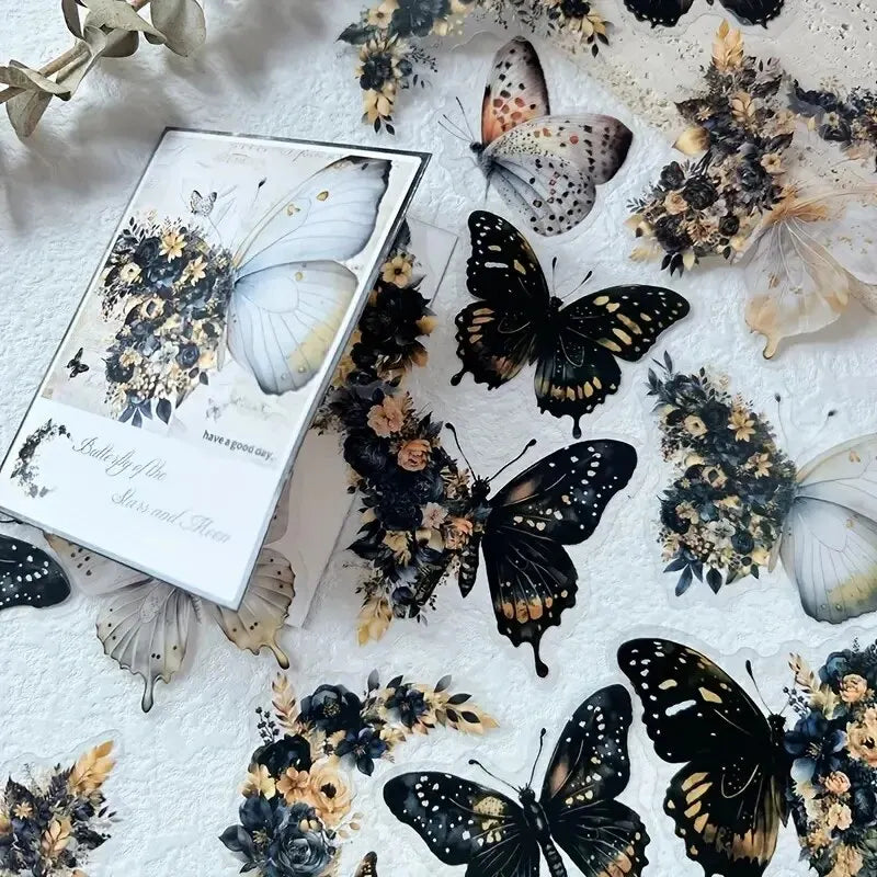 Butterfly & Moon Floral PET Stickers – Dreamy Scrapbooking & Journal Decoration Set (30 pcs)
