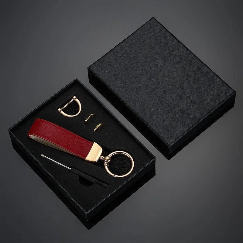Custom Leather Keychain with Gift Box Personalized LOGO Name Numbers Vintage Keyring Laser Engraved Car Key Chain Holder