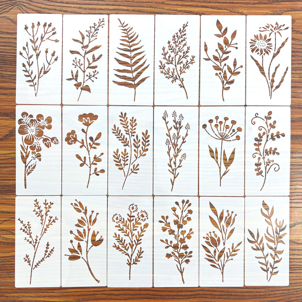 18 Pcs DIY Floral Painting Stencil Set – Reusable Craft Templates for Wood, Fabric & Paper