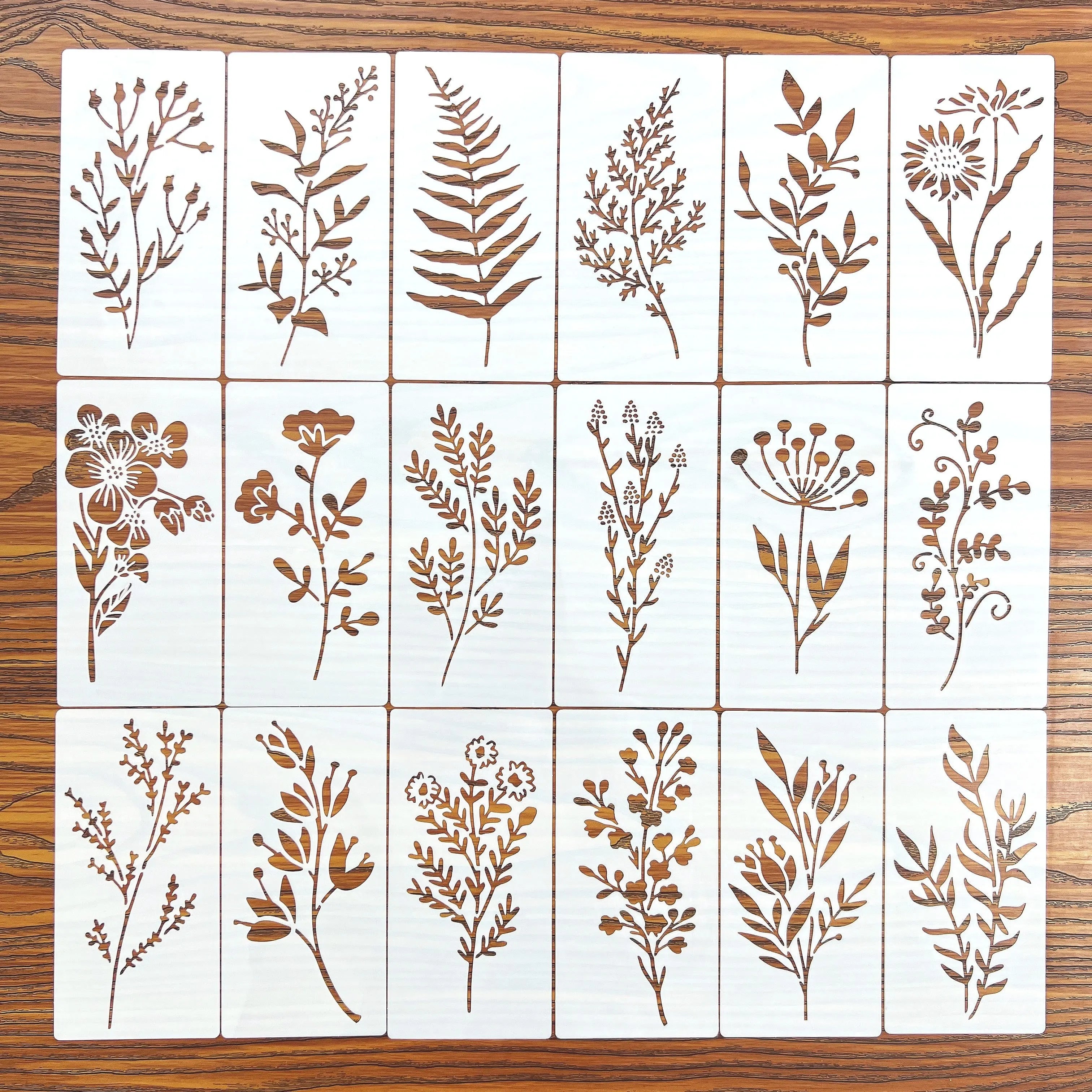 18 Pcs DIY Floral Painting Stencil Set – Reusable Craft Templates for Wood, Fabric & Paper