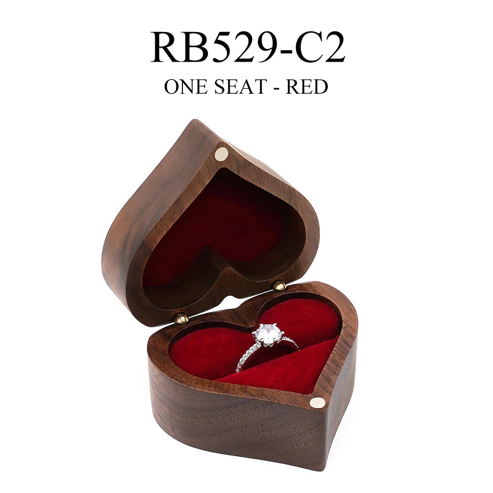 Engraved Heart-Shaped Wooden Ring Box – Personalized Wedding & Proposal