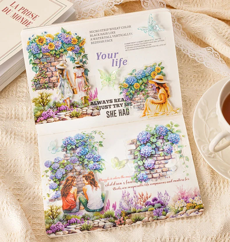 Floral Wall PET Stickers – Elegant Garden-Themed Collage Set for Scrapbooking & Journaling