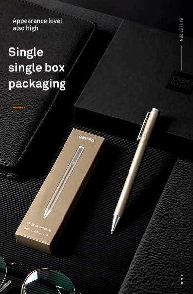 Xiaomi DELI Metal Sign Pen 0.5mm Gel Ink Pens Golden Silver Color Metallic Writing Pen Office Supplies