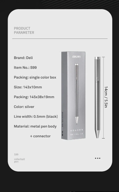 Xiaomi DELI Metal Sign Pen 0.5mm Gel Ink Pens Golden Silver Color Metallic Writing Pen Office Supplies