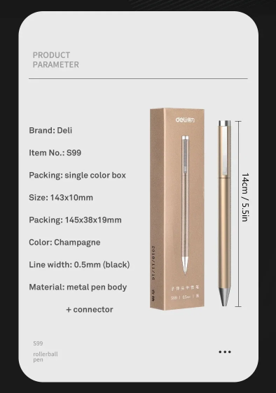 Xiaomi DELI Metal Sign Pen 0.5mm Gel Ink Pens Golden Silver Color Metallic Writing Pen Office Supplies