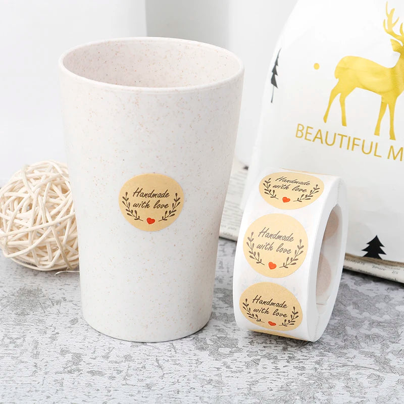 Vintage Kraft “Thank You” Stickers – 500pcs Roll for Small Business Packaging & Gifts