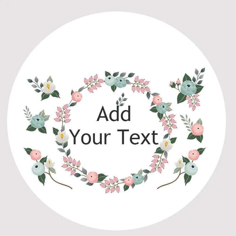 Custom Floral Frame Design Stickers – Personalized Round Labels for Weddings, Gifts & Packaging (100pcs)