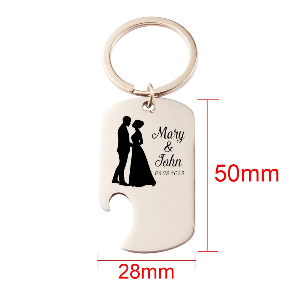 Custom Engraved Bottle Opener Keychain – Wedding Guest Favors & Party Souvenir