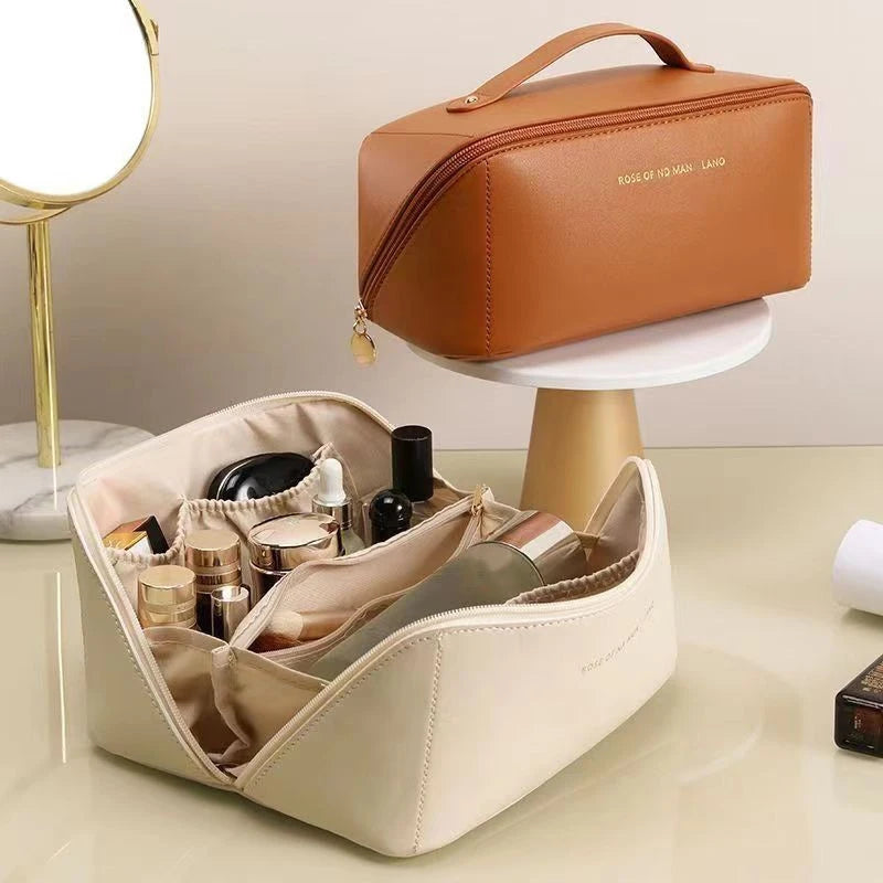 PU Leather Large-Capacity Travel Cosmetic Bag – Waterproof Makeup & Toiletry Organizer