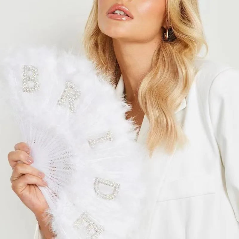 Elegant Pearl Feather Bride Fan – Luxury Handheld Bridal Accessory & Wedding Decoration