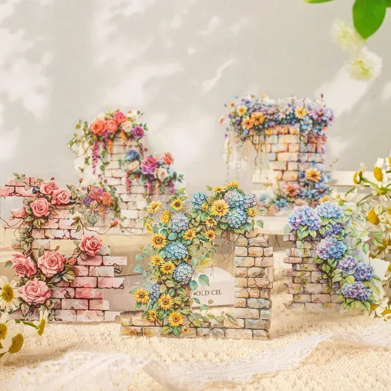 Floral Wall PET Stickers – Elegant Garden-Themed Collage Set for Scrapbooking & Journaling