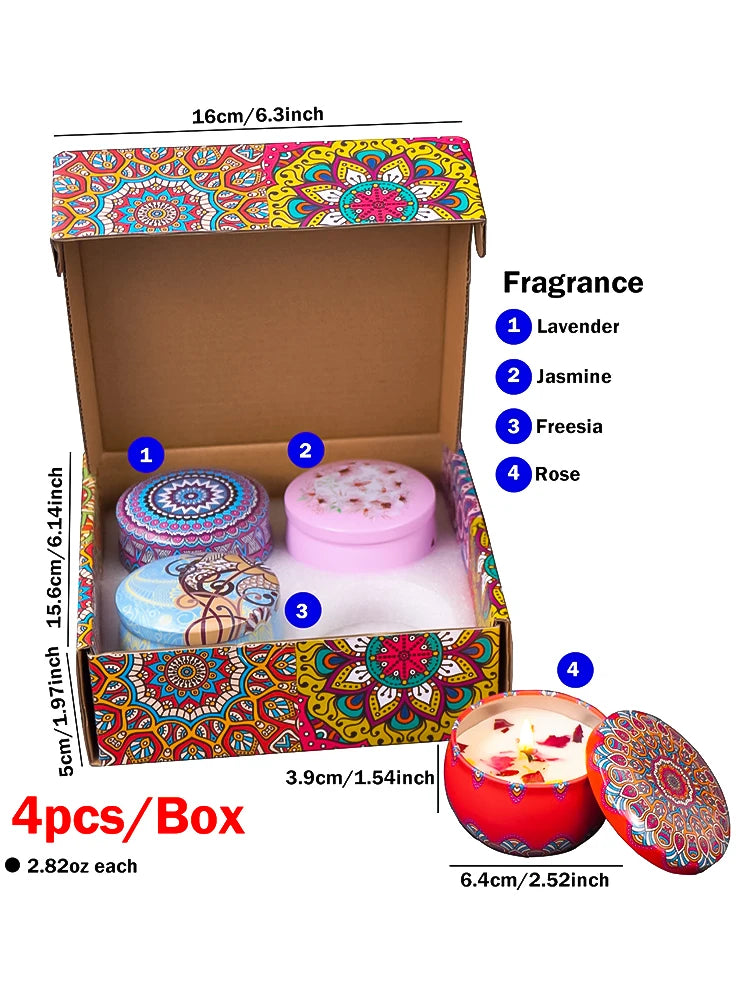 Aromatherapy Candle Gift Set – 4 Fragrances (Lavender, Jasmine, Freesia, Rose)