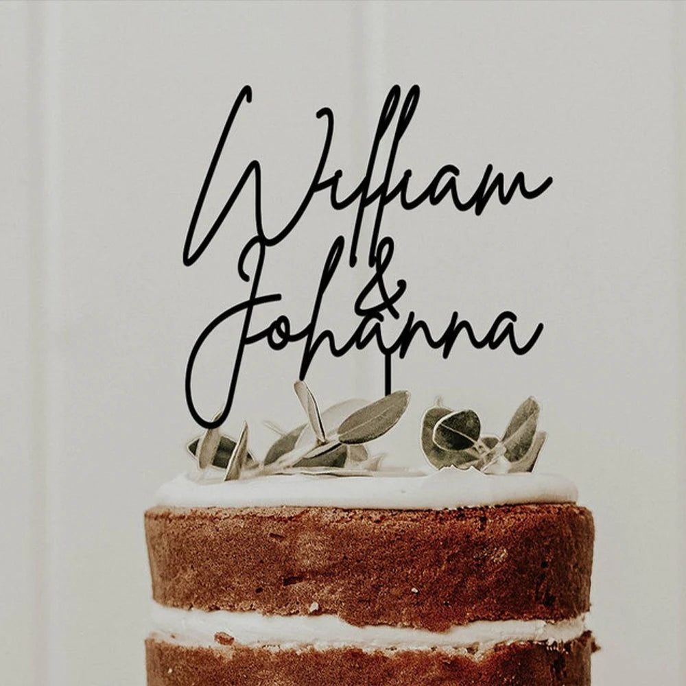 Personalized Wedding Cake Topper – Custom Bride & Groom Name Rustic Acrylic/Wood Decoration