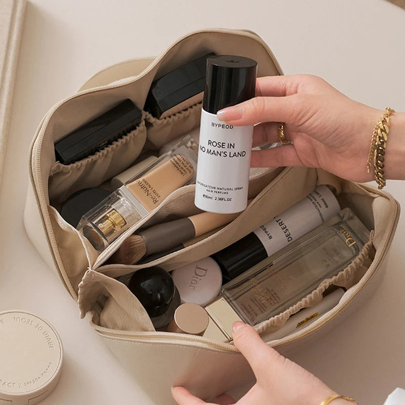 PU Leather Large-Capacity Travel Cosmetic Bag – Waterproof Makeup & Toiletry Organizer