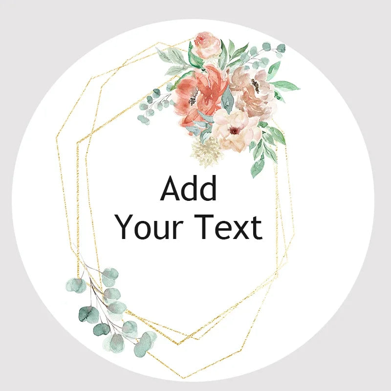Custom Floral Frame Design Stickers – Personalized Round Labels for Weddings, Gifts & Packaging (100pcs)