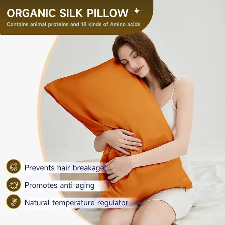 Luxury 100% Mulberry Silk Pillowcase – 19 Momme, Hidden Zipper, Both Sides Real Silk, Queen & King Sizes