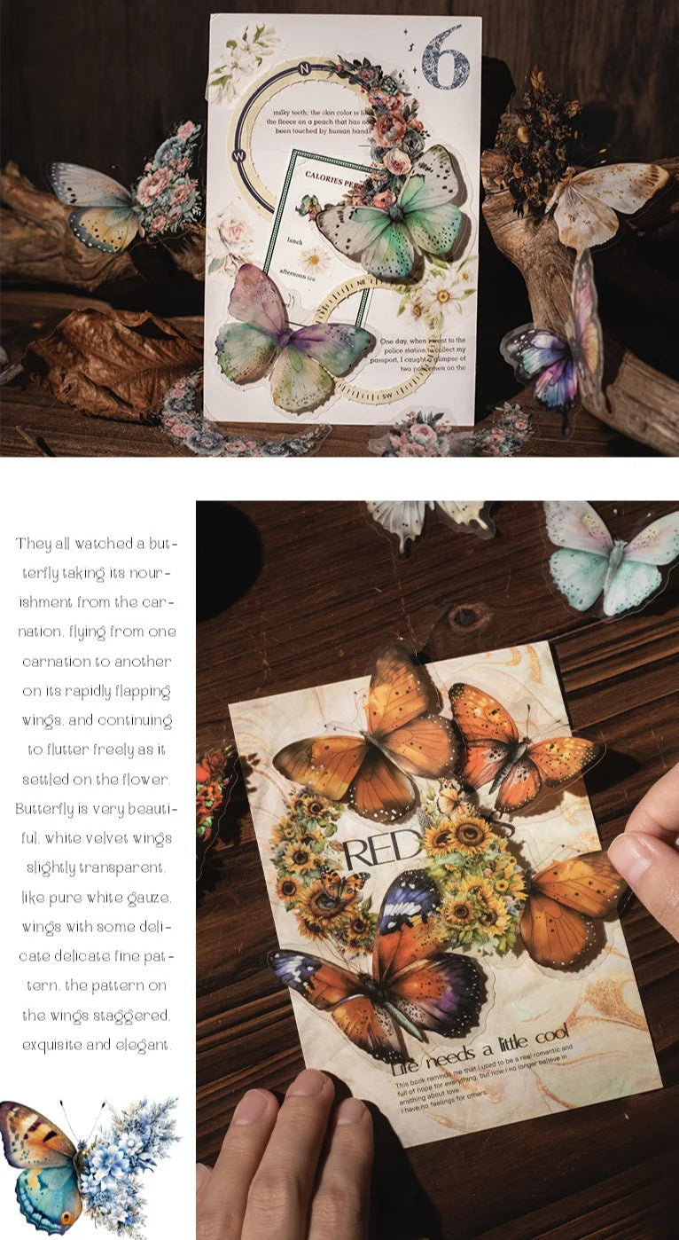 Butterfly & Moon Floral PET Stickers – Dreamy Scrapbooking & Journal Decoration Set (30 pcs)