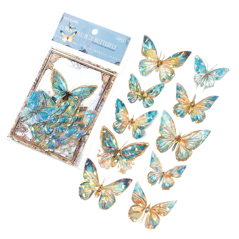 🦋 3D Butterfly Laser Stickers – Stereoscopic Gold Foil PET Scrapbook Set (30 Pcs)