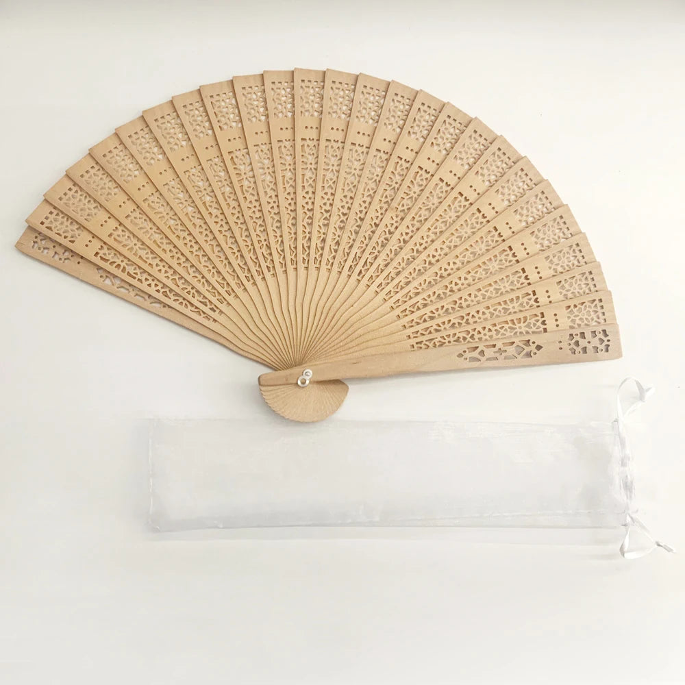 Personalized Wooden Folding Hand Fans – Custom Wedding Guest Gifts with Fan Bag (10/50pcs)