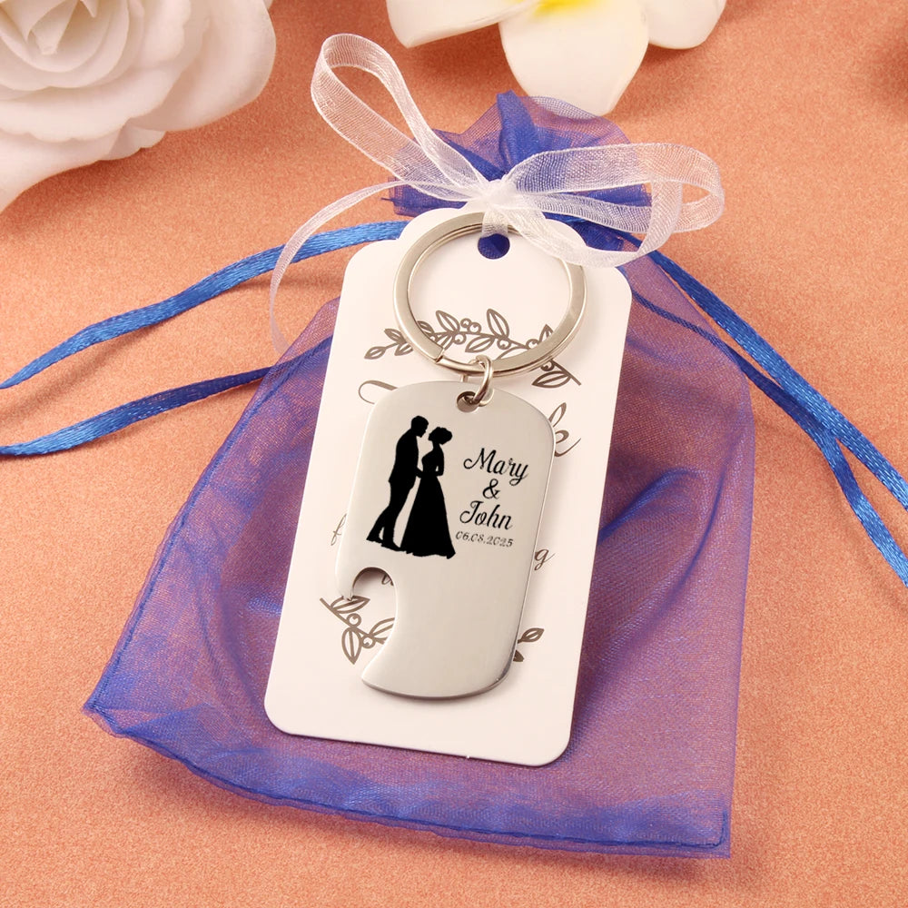 Custom Engraved Bottle Opener Keychain – Wedding Guest Favors & Party Souvenir