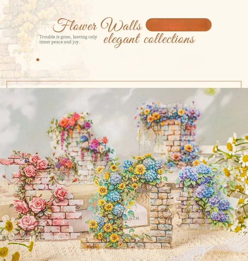 Floral Wall PET Stickers – Elegant Garden-Themed Collage Set for Scrapbooking & Journaling