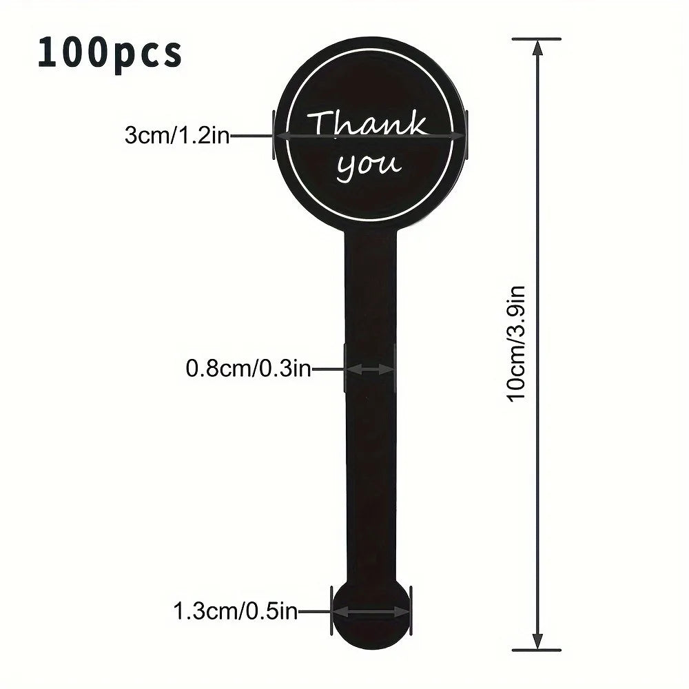 100/200pcs Black “Thank You” Long Sealing Stickers – Baking Box, Bottle & Gift Packaging Labels