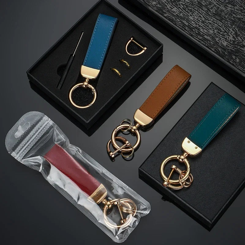 Custom Leather Keychain with Gift Box Personalized LOGO Name Numbers Vintage Keyring Laser Engraved Car Key Chain Holder