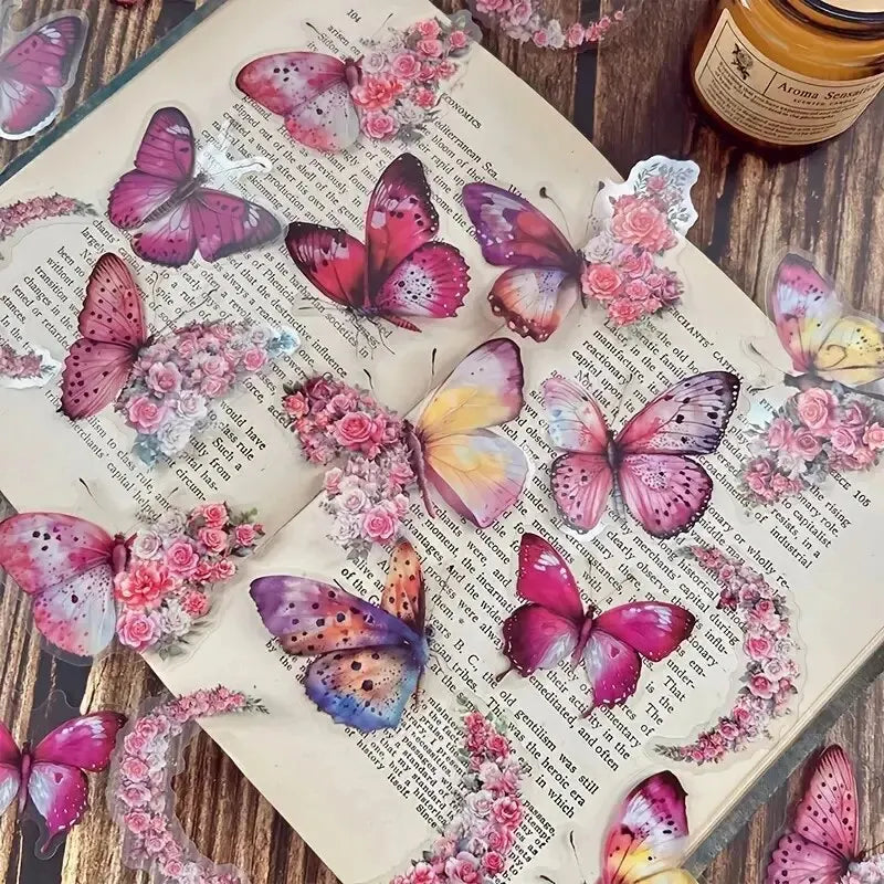 Butterfly & Moon Floral PET Stickers – Dreamy Scrapbooking & Journal Decoration Set (30 pcs)