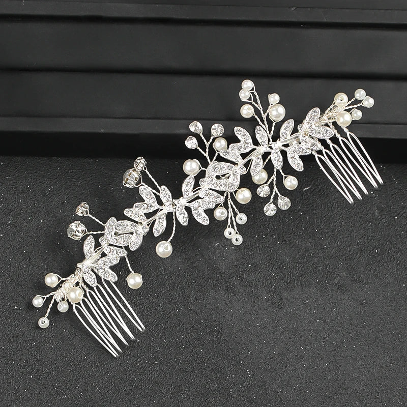 Wedding Pearl Leaf Crystal Hair Comb Hairpin Headband Tiara For Women Bride Queen Party Wedding Bridal Hair Accessories Jewellery