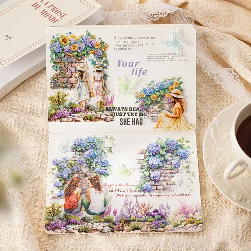 Floral Wall PET Stickers – Elegant Garden-Themed Collage Set for Scrapbooking & Journaling