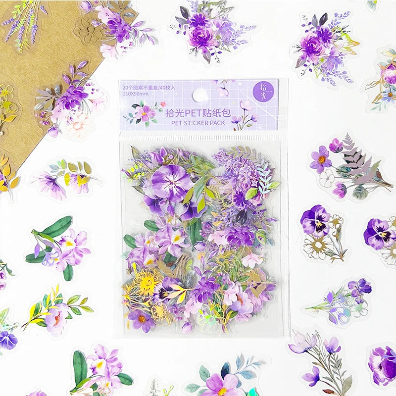 Blossom Dreams PET Sticker Pack – 40 Aesthetic Floral Stickers for DIY Journals, Gifts & Scrapbooks