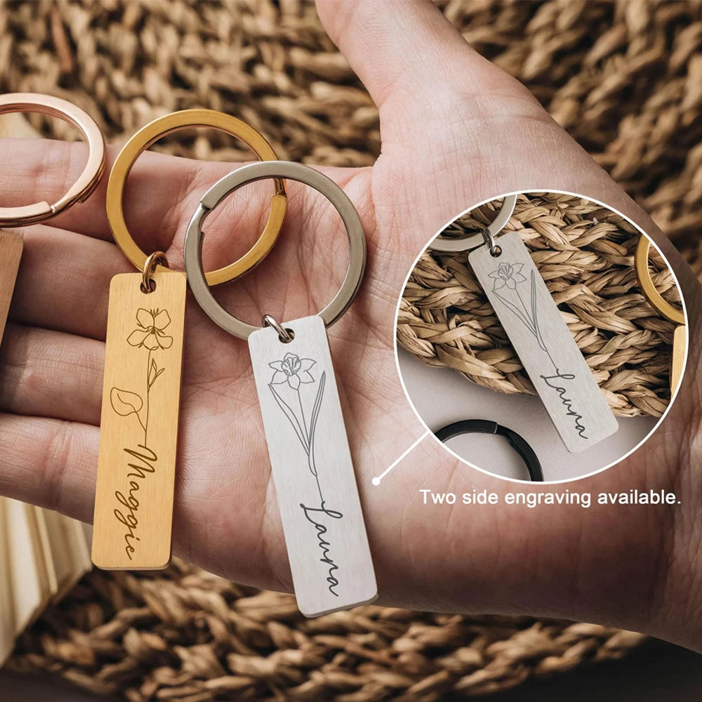 Free Personalized Custom Metal Keychain Stainless Steel Keyring Engraved Name Keychain