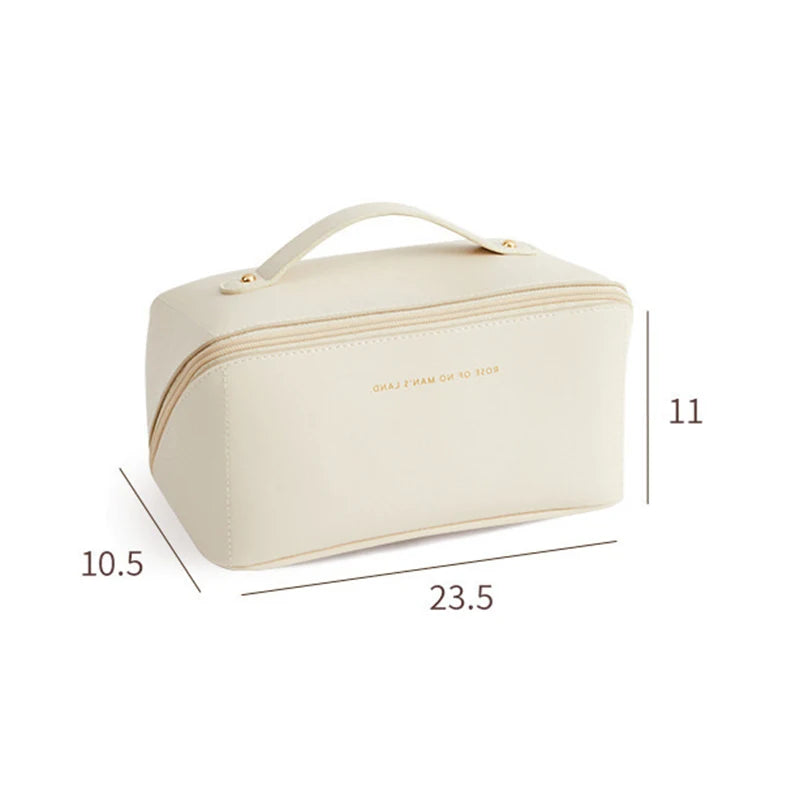 PU Leather Large-Capacity Travel Cosmetic Bag – Waterproof Makeup & Toiletry Organizer