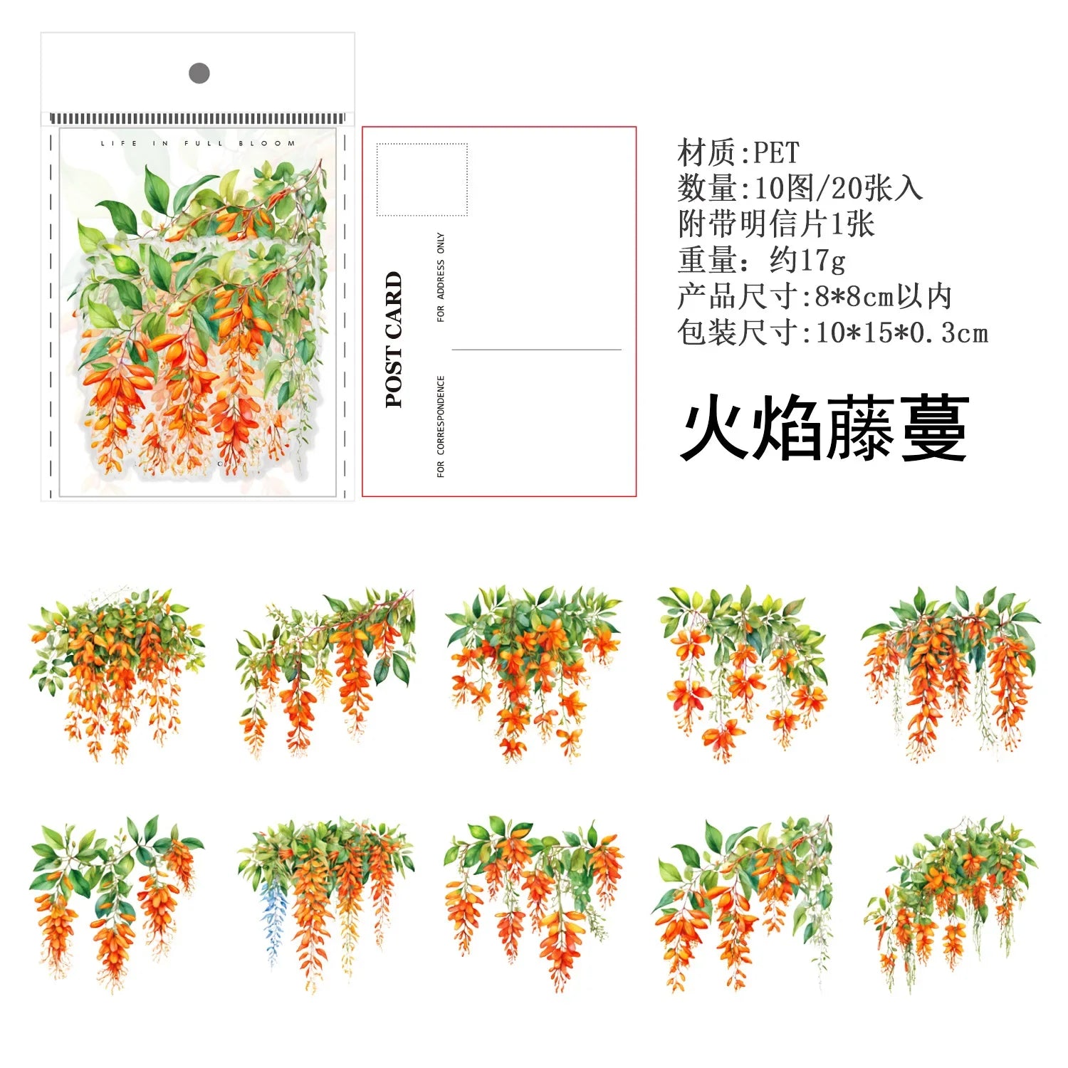 Vine Flowers Decorative Sticker Pack – Rose & Wisteria Series (20 Sheets)
